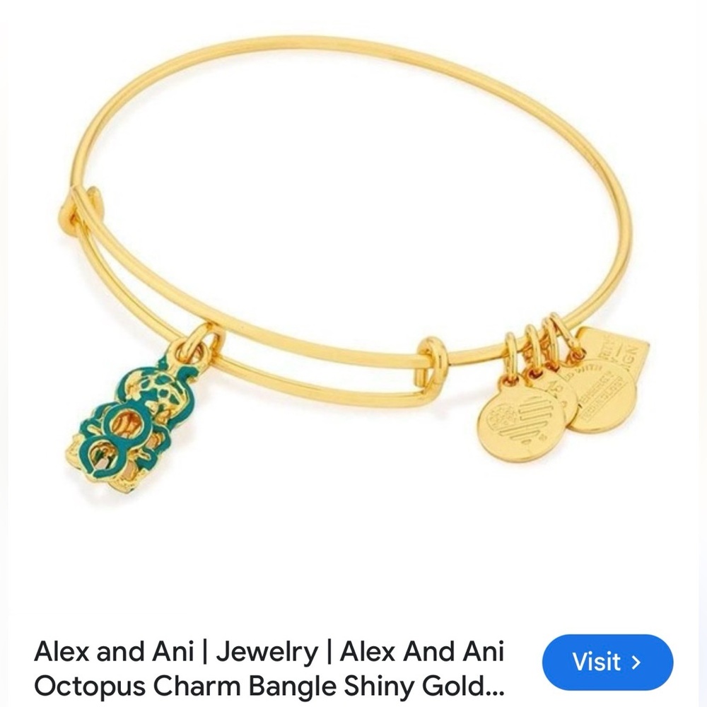NWOT Alex and Ani Gold and Green Octopus Charm Bracelet